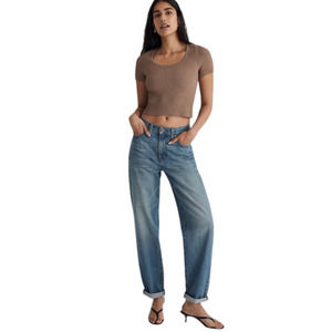 NWT Madewell Jeans Blue Denim Slouchy Boyfriend Mid-Rise 100% Cotton Pant Petite